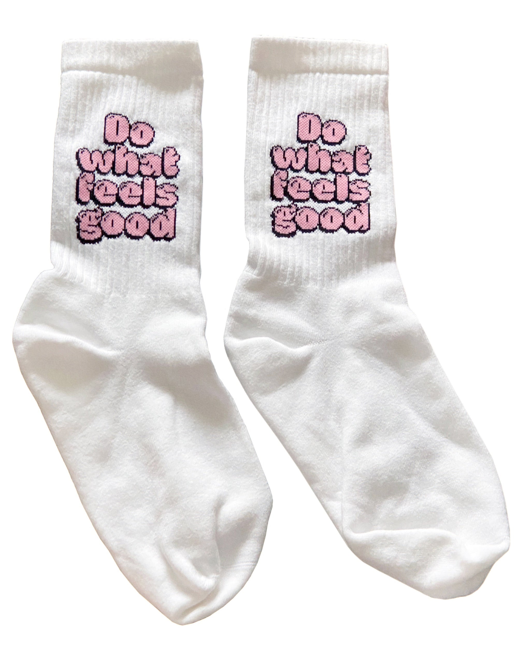 Socken DO WHAT FEELS GOOD Weiß/Rosa – hochwertige Socken mit Motivdruck von NAVUCKO