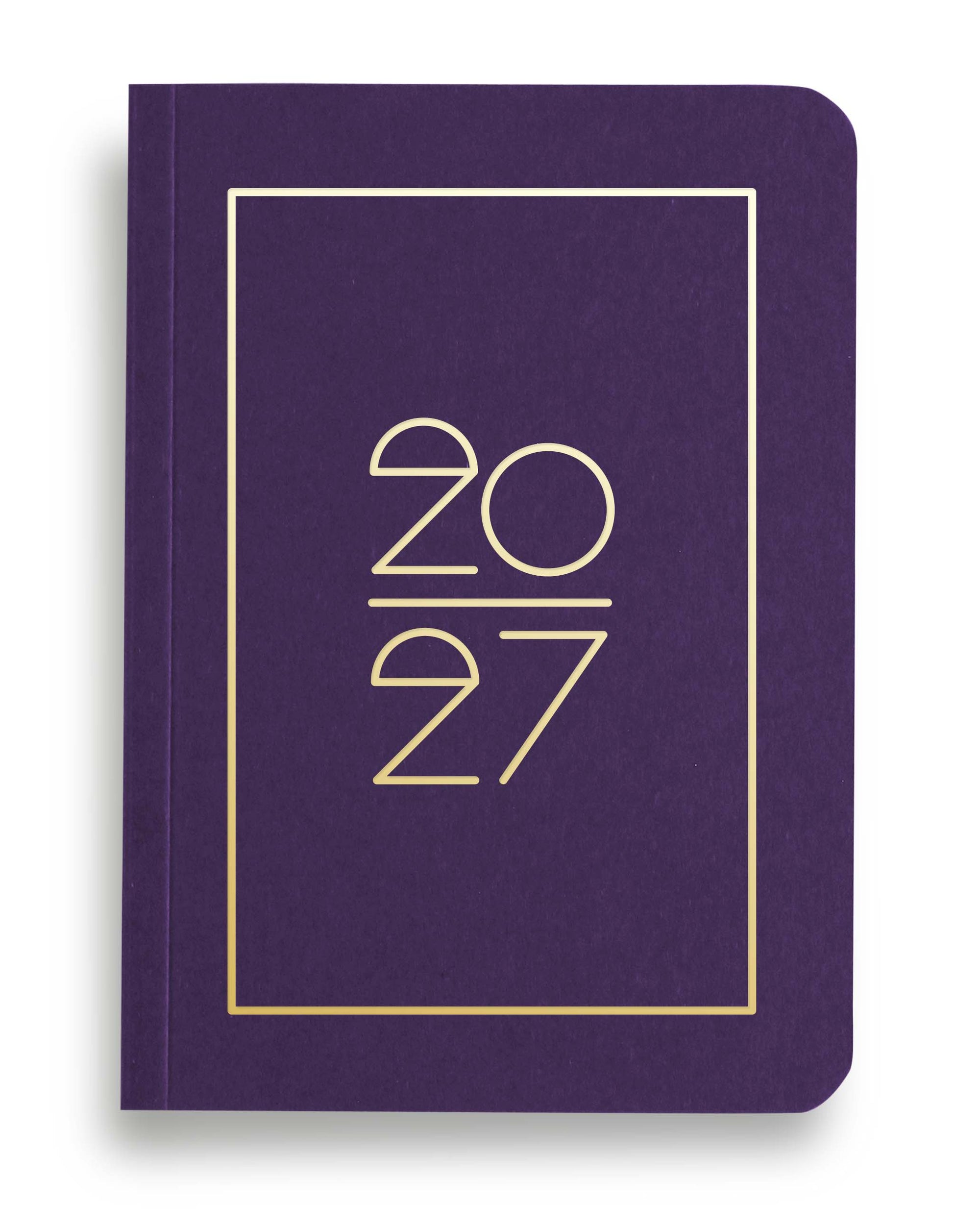 NAVUCKO Pocket Kalender 2027 in Amethyst Lila – Softcover Kalender mit goldenem Rahmen und typografischem 2027 Design, DIN A6