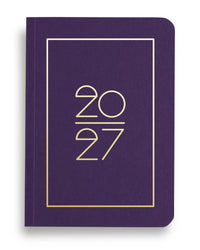 NAVUCKO Pocket Kalender 2027 in Amethyst Lila – Softcover Kalender mit goldenem Rahmen und typografischem 2027 Design, DIN A6