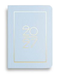 NAVUCKO Pocket Kalender 2027 in Azur Blau – Softcover Kalender mit goldenem Rahmen und typografischem 2027 Design, DIN A6