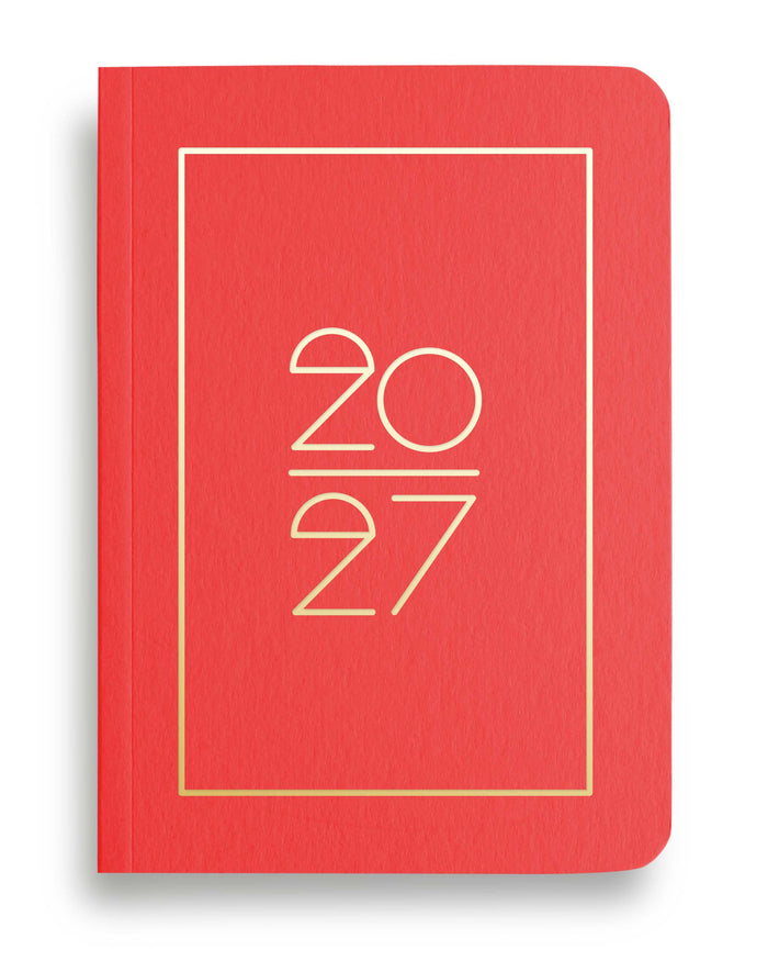 NAVUCKO Pocket Kalender 2027 in Amethyst – Softcover Kalender mit goldenem Rahmen und typografischem 2027 Design, DIN A6