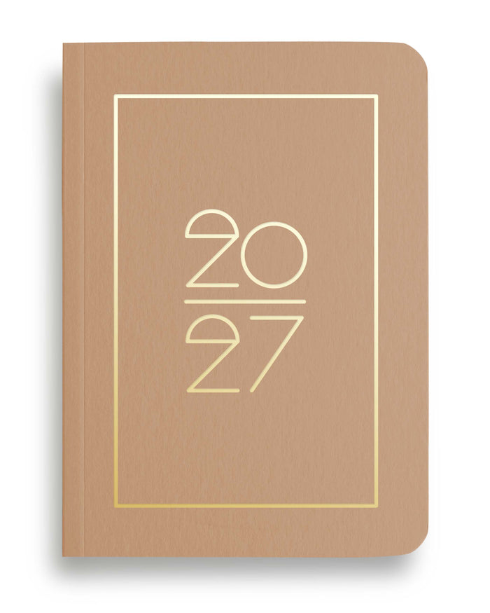 NAVUCKO Pocket Kalender 2027 in Harvest – Softcover Kalender mit goldenem Rahmen und typografischem 2027 Design, DIN A6