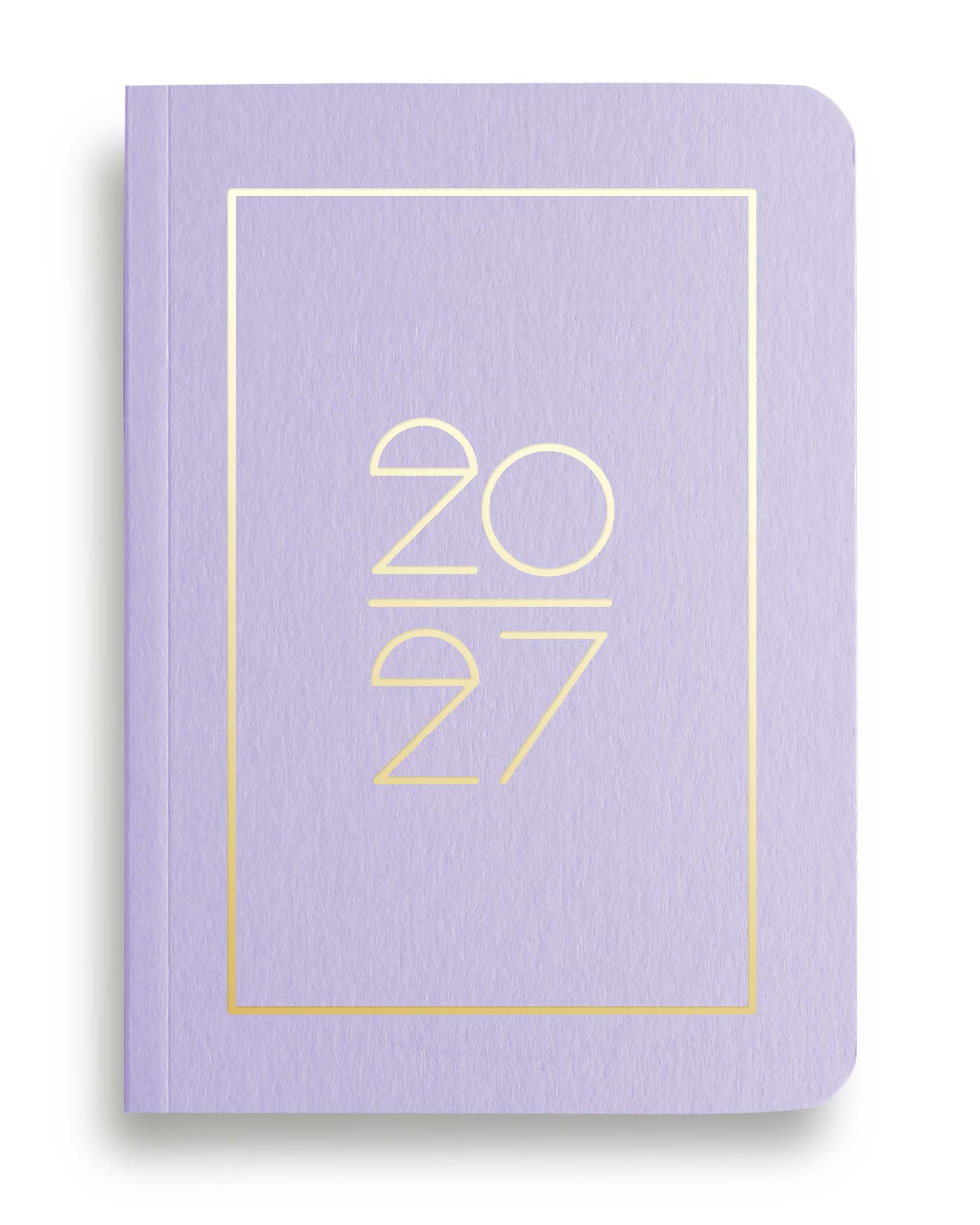NAVUCKO Pocket Kalender 2027 in Lavender – Softcover Kalender mit goldenem Rahmen und typografischem 2027 Design, DIN A6