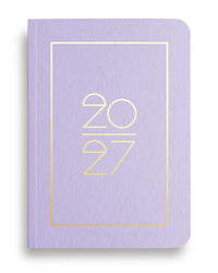 NAVUCKO Pocket Kalender 2027 in Lavender – Softcover Kalender mit goldenem Rahmen und typografischem 2027 Design, DIN A6