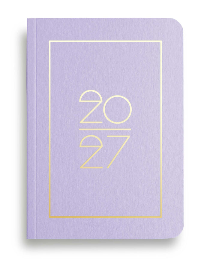 NAVUCKO Pocket Kalender 2027 in Lavender – Softcover Kalender mit goldenem Rahmen und typografischem 2027 Design, DIN A6