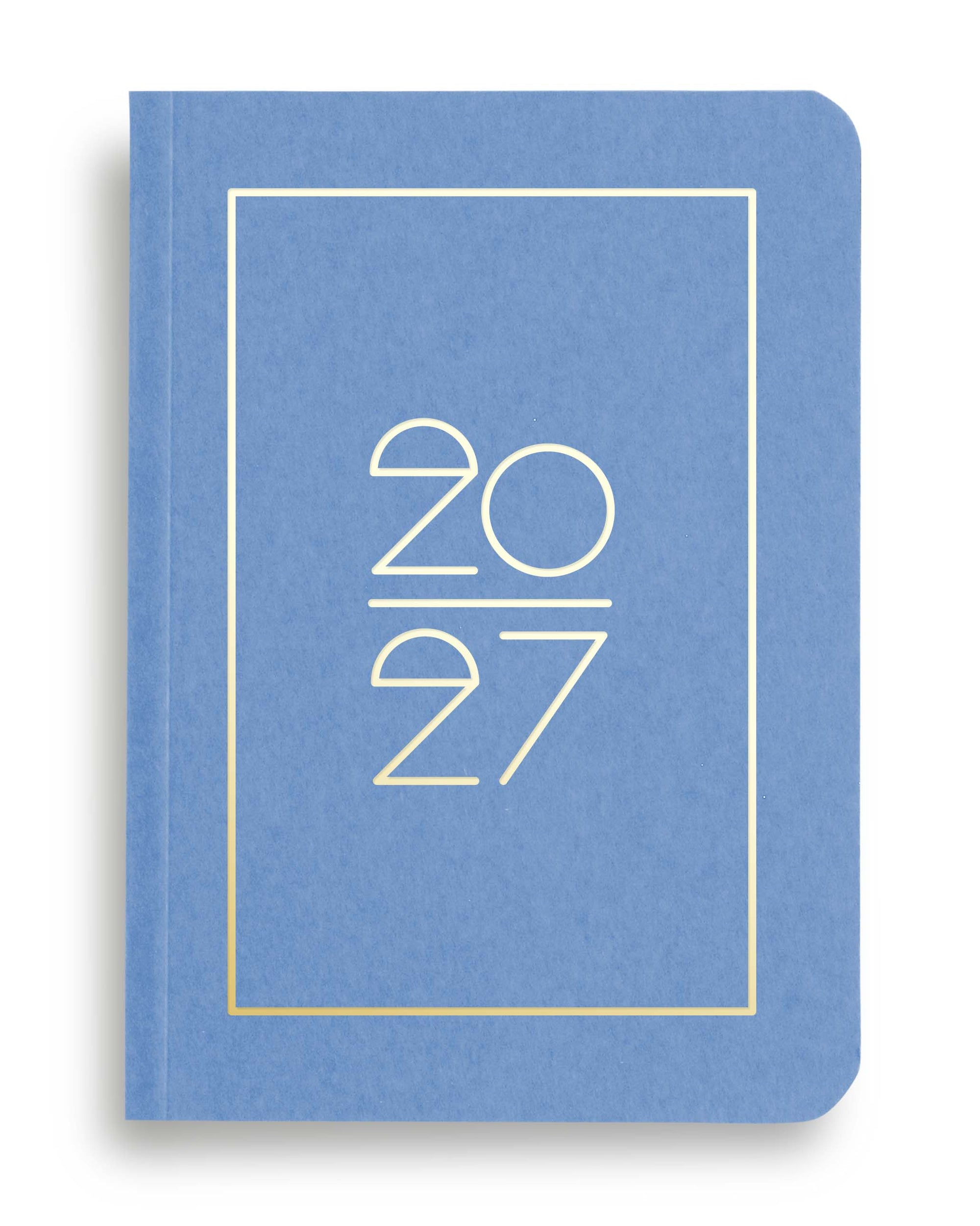 NAVUCKO Pocket Kalender 2027 in New Blue – Softcover Kalender mit goldenem Rahmen und typografischem 2027-Design, DIN A6

