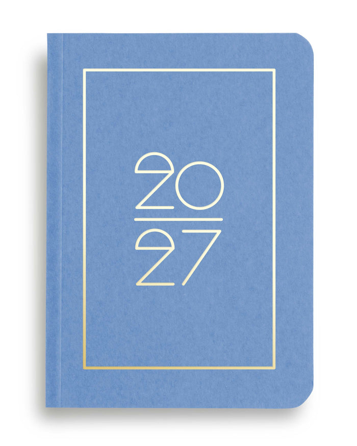 NAVUCKO Pocket Kalender 2027 in New Blue – Softcover Kalender mit goldenem Rahmen und typografischem 2027-Design, DIN A6


