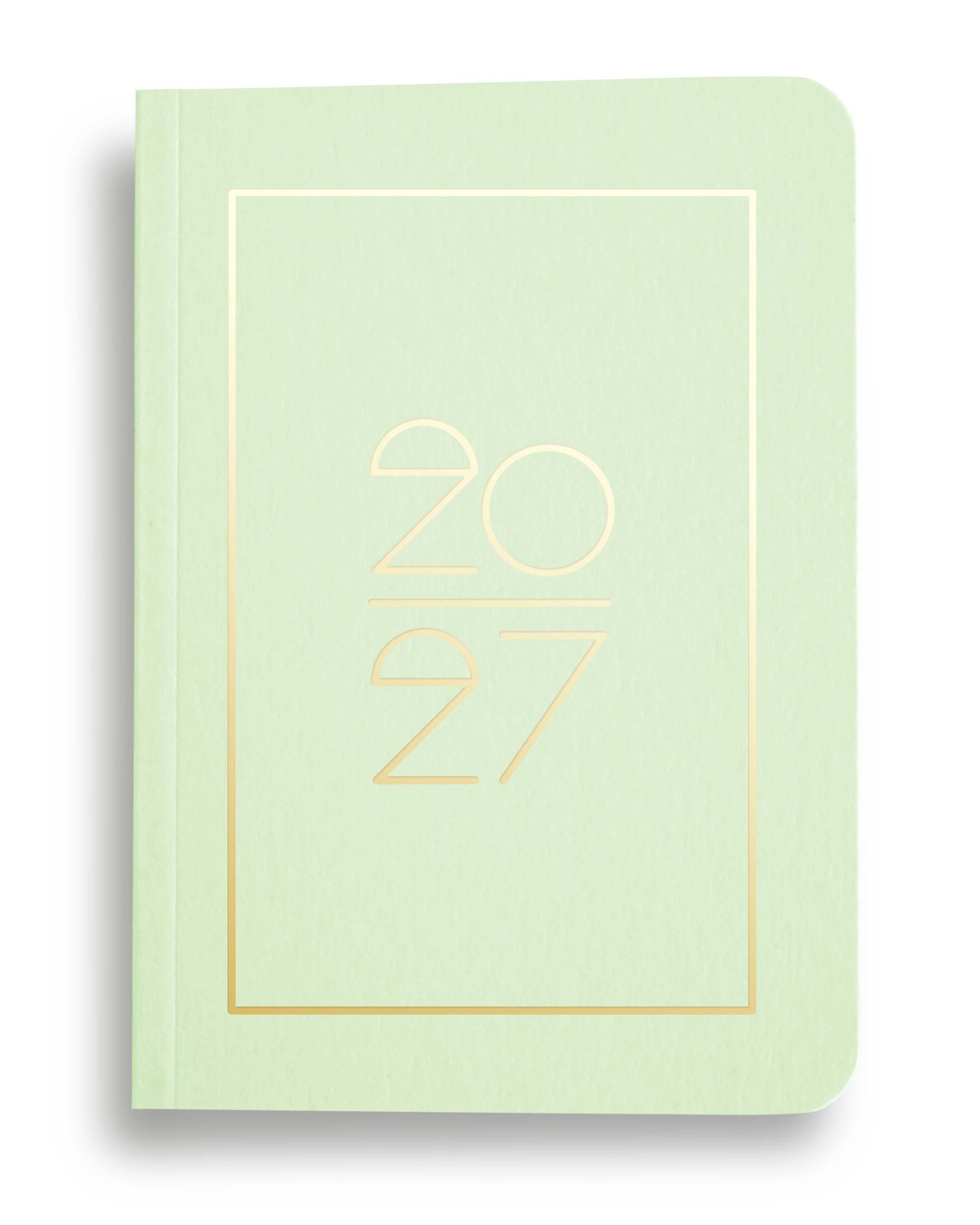 NAVUCKO Pocket Kalender 2027 in Pistachio Mint – Softcover Kalender mit goldenem Rahmen und typografischem 2027 Design, DIN A6
