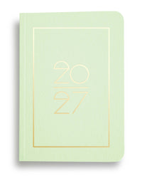 NAVUCKO Pocket Kalender 2027 in Pistachio Mint – Softcover Kalender mit goldenem Rahmen und typografischem 2027 Design, DIN A6