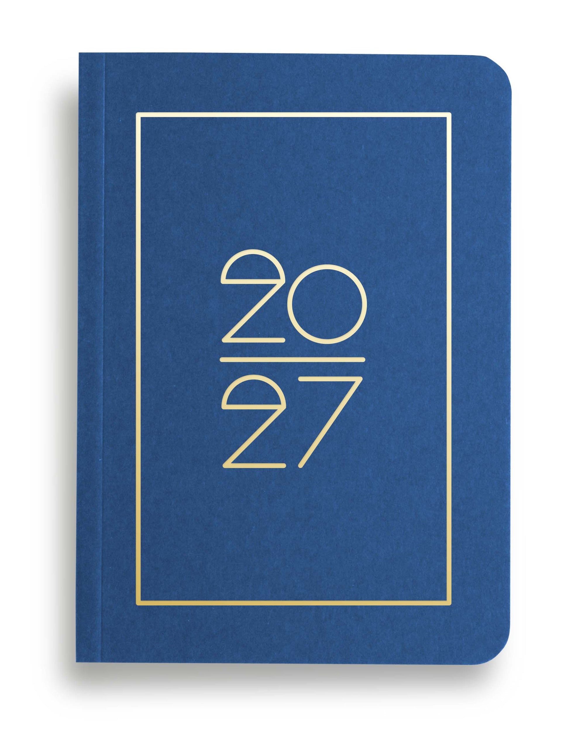 NAVUCKO Pocket Kalender 2027 in Sapphire Blau – Softcover Kalender mit goldenem Rahmen und typografischem 2027 Design, DIN A6