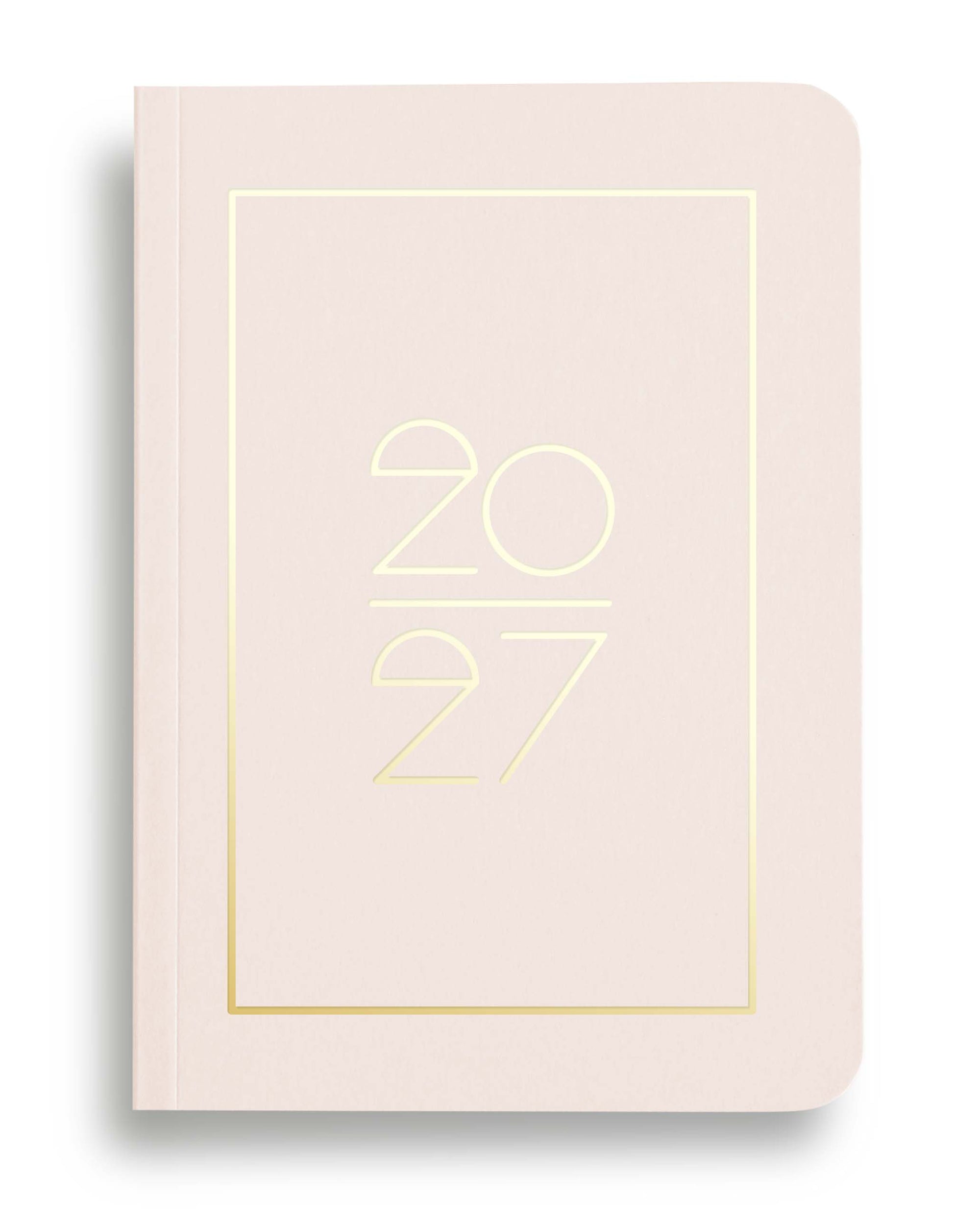 NAVUCKO Pocket Kalender 2027 in Vellum White Rose – Softcover Kalender mit goldenem Rahmen und typografischem 2027 Design, DIN A6
