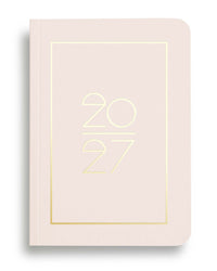 NAVUCKO Pocket Kalender 2027 in Vellum White Rose – Softcover Kalender mit goldenem Rahmen und typografischem 2027 Design, DIN A6