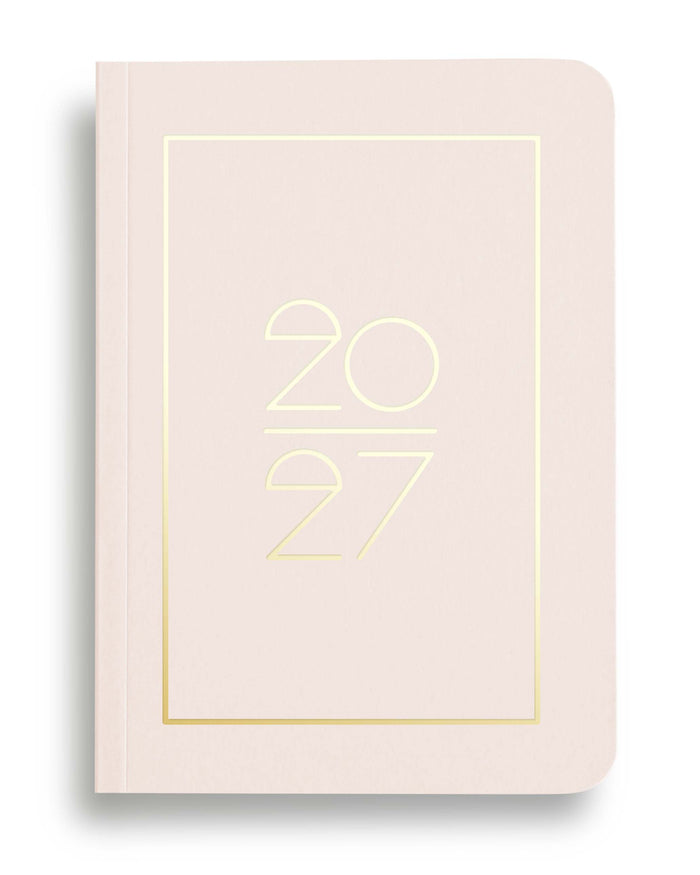 NAVUCKO Pocket Kalender 2027 in Vellum White Rose – Softcover Kalender mit goldenem Rahmen und typografischem 2027 Design, DIN A6