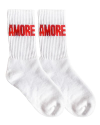 Socken AMORE Rot/Weiß – Baumwollsocken mit AMORE-Design von NAVUCKO"